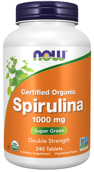 NOW Foods Organic Spirulina 1000mg 120 Tablets (Double Strength, Arthrospira platensis)