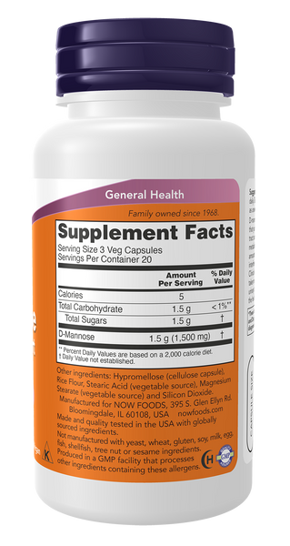 Now Foods D-Mannose Urinary Support 500 mg 120 Veg Capsules