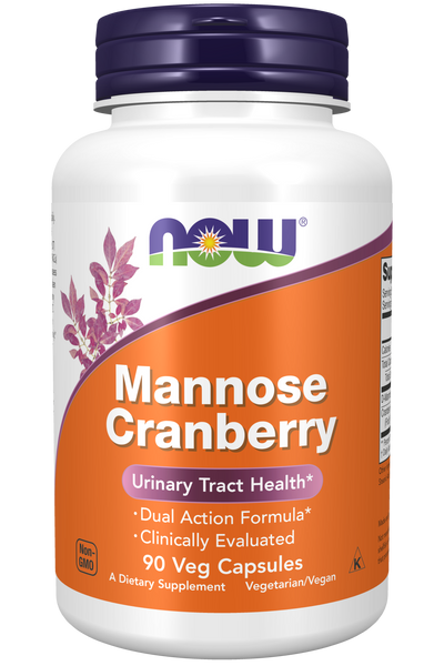 NOW Foods Mannose Cranberry 90 Veg Capsules (D-Mannose + Cranberry PACs) - front