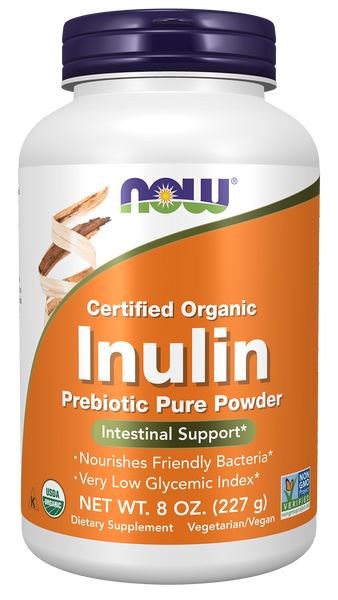 NOW Foods Organic Inulin Prebiotic Pure Powder 8 oz (FOS from Blue Agave) - front
