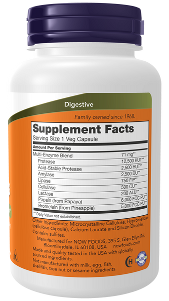 NOW Foods Plant Enzymes 120 Veg Capsules (Multi-Enzyme Blend) - label view 1