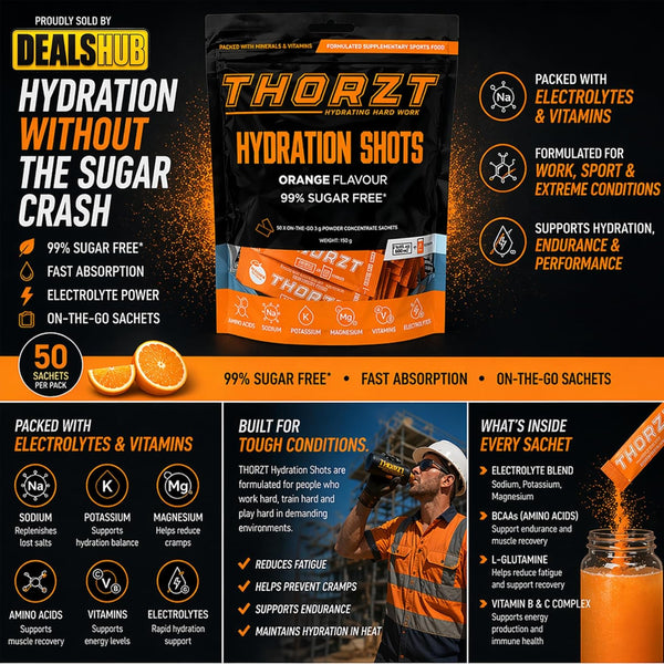 Thorzt Sugar Free Hydration Drink Solo Shots – Orange | 50 Sachets