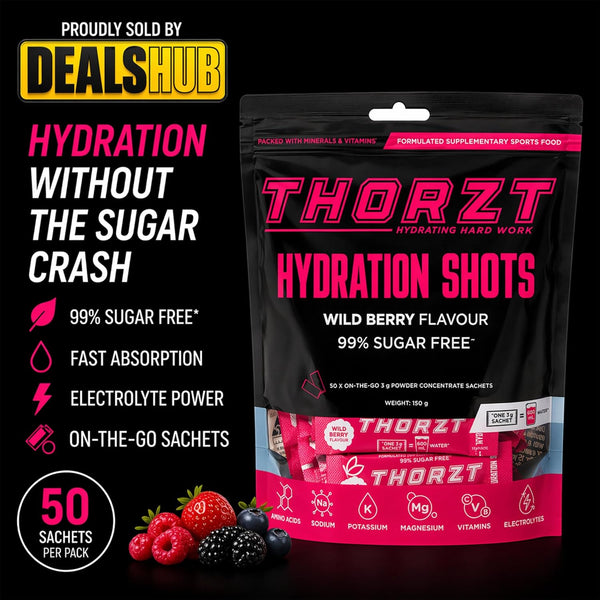 Thorzt Sugar Free Hydration Drink Solo Shots – Wild Berry | 50 Sachets