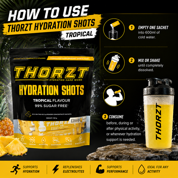 Thorzt 99% Sugar Free Hydration Shots – Tropical | 50 Sachets