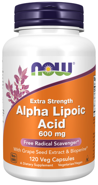 Now Foods Alpha Lipoic Acid, Extra Strength 600 mg 120 Veg Capsules