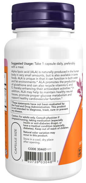 Now Foods Alpha Lipoic Acid, Extra Strength 600 mg 120 Veg Capsules