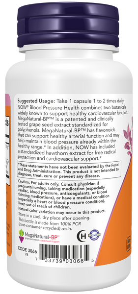 NOW Foods Grape Seed Extract & Hawthorn 90 Veg Capsules (MegaNatural-BP) - label view 2