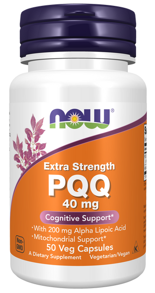 NOW Foods PQQ 40mg 50 Veg Capsules Extra Strength (with Alpha Lipoic Acid) - front