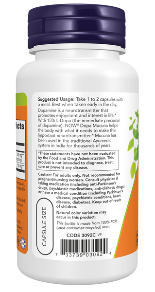 NOW Foods DOPA Mucuna 90 Veg Capsules (Mucuna Extract, L-Dopa) - label view 2