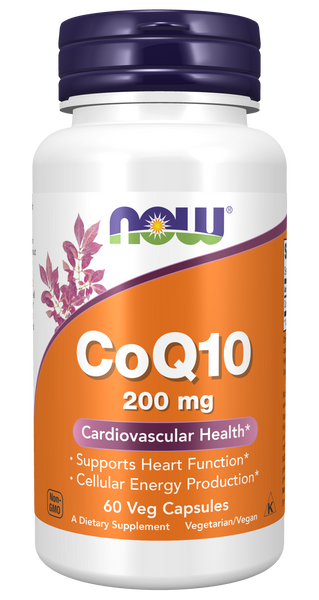 NOW Foods CoQ10 200mg 60 Veg Capsules (Coenzyme Q10, Ubiquinone) - front