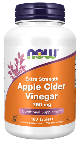 NOW Foods Apple Cider Vinegar 750mg 180 Tablets Extra Strength - front