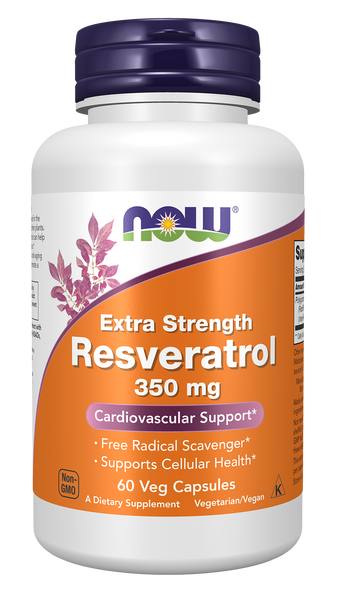 NOW Foods Resveratrol 350mg 60 Veg Capsules Extra Strength (Japanese Knotweed) - front