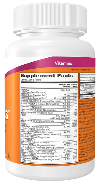 NOW Foods Daily Vits Multivitamin 100 Tablets (Complete Multi with Lutein & Lycopene) - label view 1