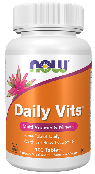 NOW Foods Daily Vits Multivitamin 100 Tablets (Complete Multi with Lutein & Lycopene) - front