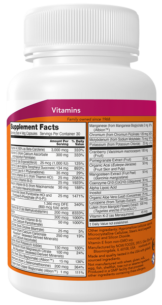 NOW Foods Eve Women's Multivitamin 120 Veg Capsules (with Cranberry, Botanicals & Trace Minerals) - label view 1