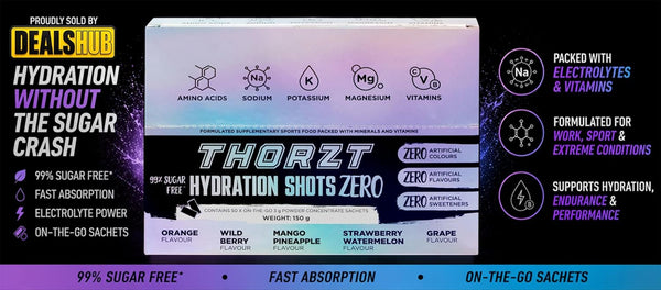 Thorzt Sugar Free Hydration Shot ZERO Natural – Mixed Flavours | 50 Sachets