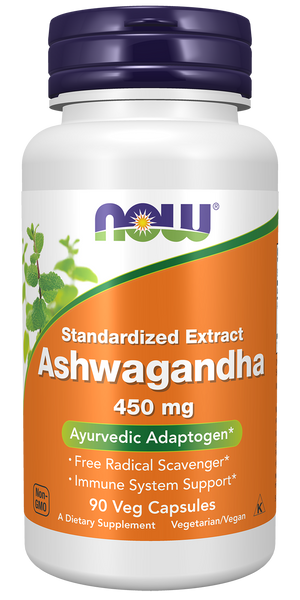 NOW Foods Ashwagandha 450mg 90 Veg Capsules (Withania somnifera, 2.4% Withanolides) - front