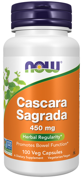 NOW Foods Cascara Sagrada 450mg 100 Veg Capsules (Rhamnus purshiana) - front