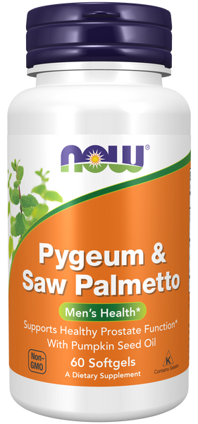 NOW Foods Pygeum & Saw Palmetto 60 Softgels (with Pumpkin Seed Oil) - front