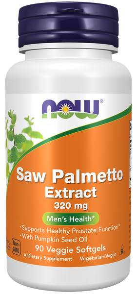 NOW Foods Saw Palmetto 320mg 90 Veggie Softgels (USPlus, Extra Strength, Vegan) - front