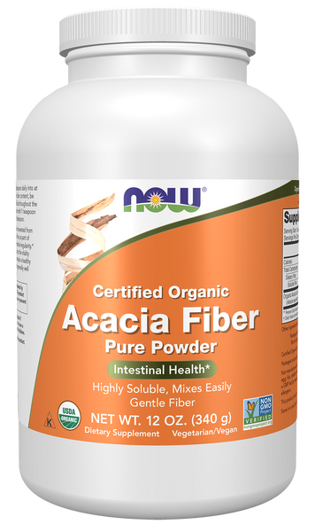 NOW Foods Organic Acacia Fiber Powder 12 oz (Prebiotic, Acacia Gum) - front