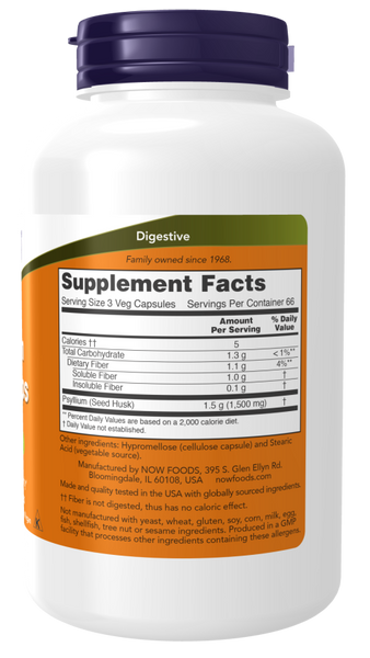 Now Foods Psyllium Husk Caps 500 mg 200/500 Veg Capsules