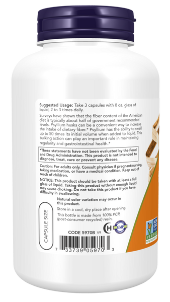 Now Foods Psyllium Husk Caps 500 mg 200/500 Veg Capsules