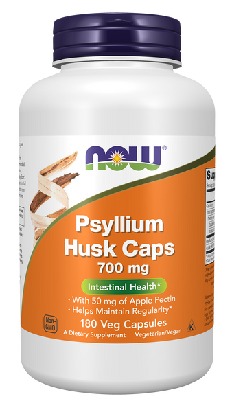NOW Foods Psyllium Husk 700mg + Apple Pectin 180 Veg Capsules - front
