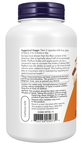 Now Foods Psyllium Husk 700 mg with Apple Pectin 360 Veg Capsules