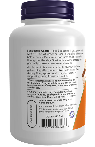 NOW Foods Apple Pectin 700mg 120 Veg Capsules (Soluble Fiber) - label view 2