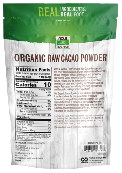 NOW Foods Cacao Powder, Raw & Organic 340g - 100% Organic
