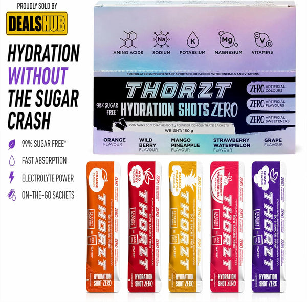 Thorzt Sugar Free Hydration Shot ZERO Natural – Mixed Flavours | 50 Sachets