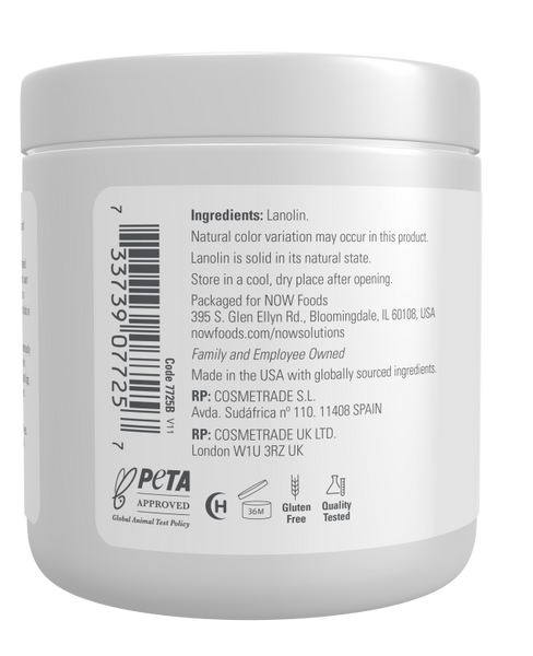 NOW Solutions Lanolin 198g - 100% Pure Intensive Moisturizing Balm for Dry, Rough & Chapped Skin
