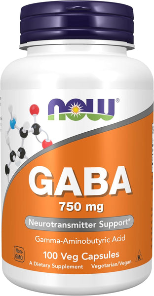 NOW Foods GABA 750 mg 100/200 Veg Capsules
