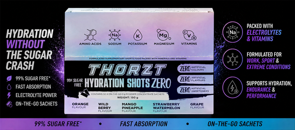 Thorzt 99% Sugar Free Hydration Shot ZERO Natural – Mixed Flavours | 50 Sachets