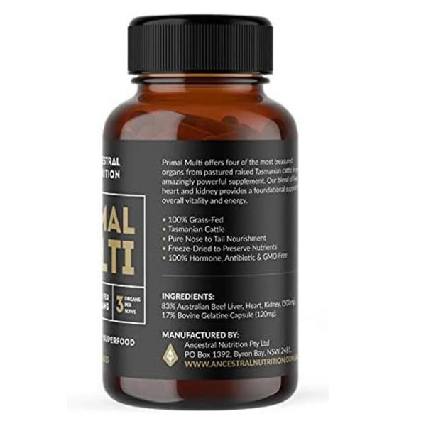 Ancestral Nutrition Grass Fed Beef Organs Capsules | Natural Iron Supplement for Men, Women | Immunity and Body Wellness | 100% Hormone, Antibiotic & GMO Free 120 Capsules