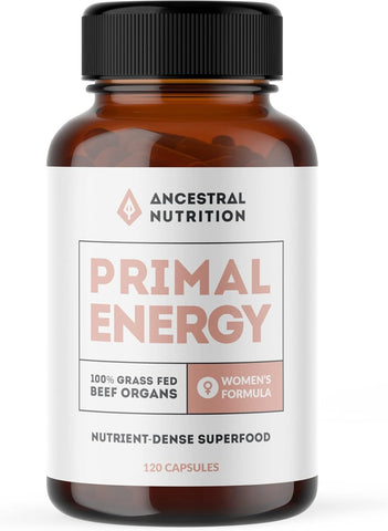 Ancestral Nutrition Primal Energy 100% Grass Fed Beef Organs Women's Formula 120 Capsules