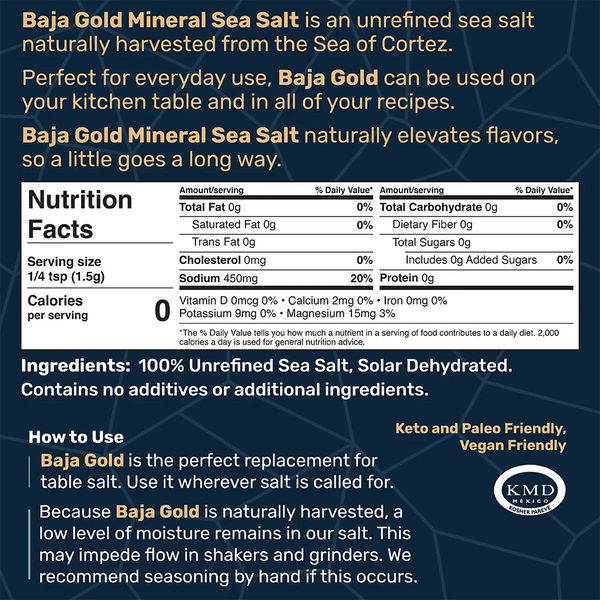 Baja Gold Signature Mineral Sea Salt - Natural Grain Crystals 454g, 300+ servings