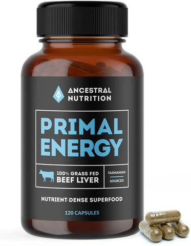Ancestral Nutrition Primal Energy 100% Grass Fed Beef Liver 120 Capsules