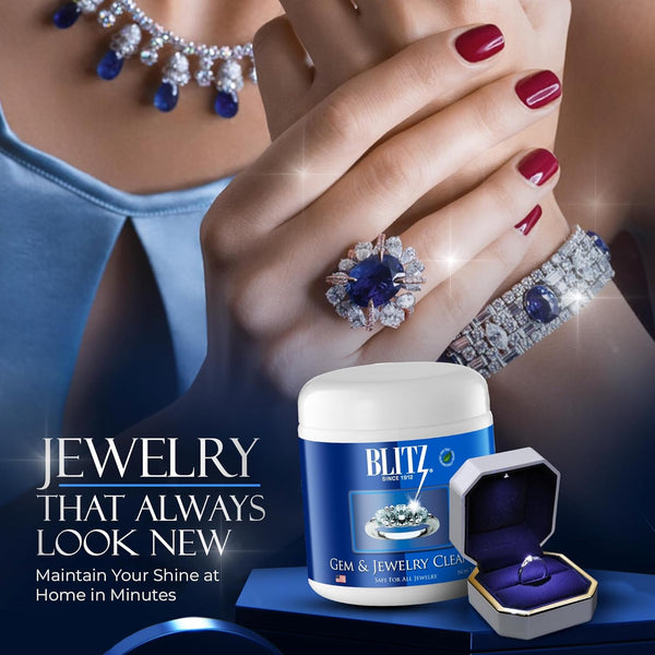 Blitz Gem & Jewelry Cleaner Cleaner Concentrate for all Types of Jewelry, Cleans Precious & Semi-Precious Gemstones. Nontoxic, Non-Abrasive, & Planet Friendly, 8oz Jar With Concentrate Packet