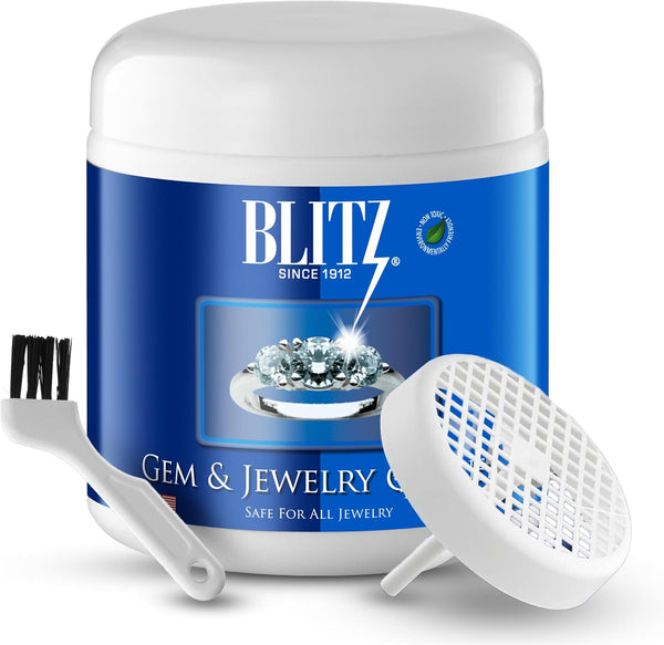 Blitz Gem & Jewelry Cleaner Cleaner Concentrate for all Types of Jewelry, Cleans Precious & Semi-Precious Gemstones. Nontoxic, Non-Abrasive, & Planet Friendly, 8oz Jar With Concentrate Packet