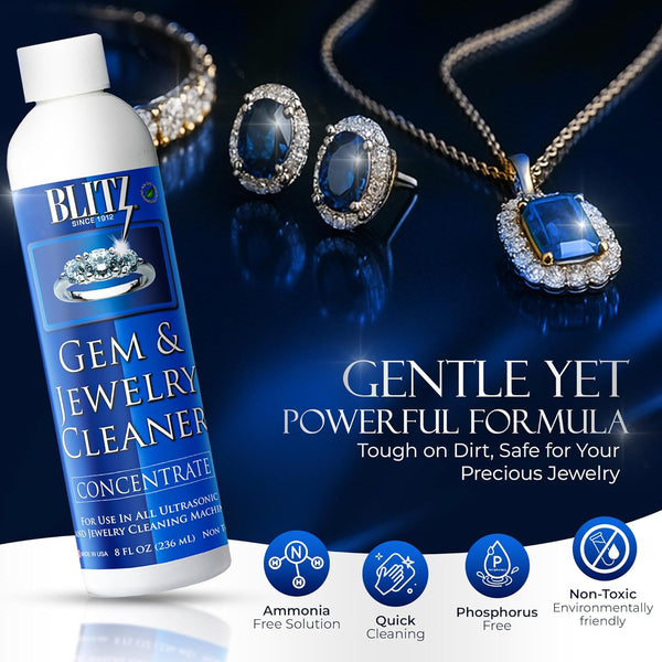 Blitz Gem & Jewelry Cleaner Concentrate for Use in all Ultrasonic & Jewelry Cleaning Machine 236ml