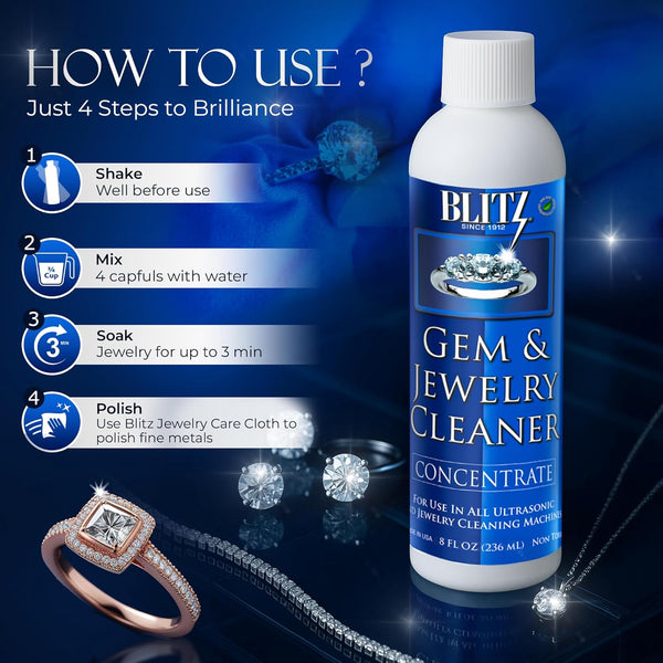 Blitz Gem & Jewelry Cleaner Concentrate for Use in all Ultrasonic & Jewelry Cleaning Machine 236ml