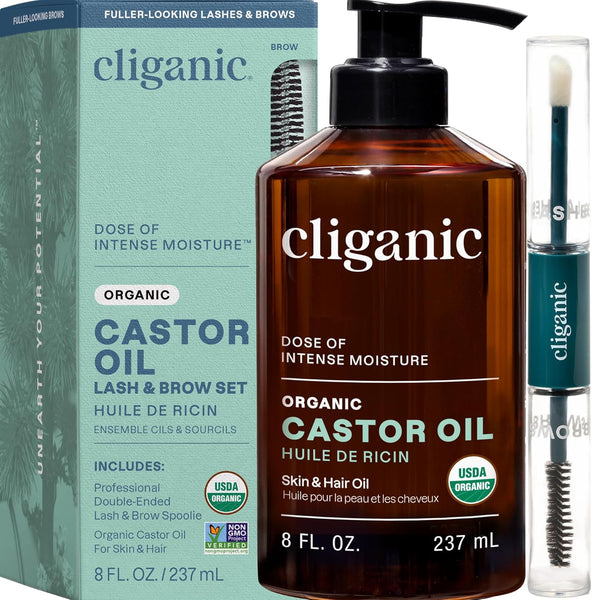 Cliganic Organic Castor Oil Hair & Skin, Eyelash & Eyebrow Growth Oil Set 237ml
