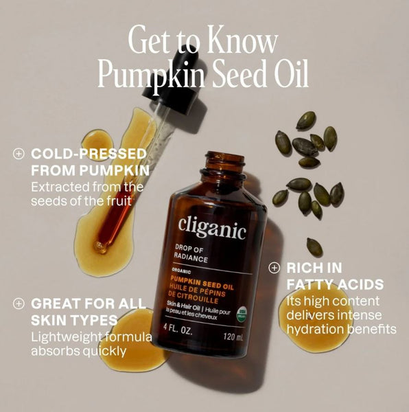 Cliganic Organic Pumpkin Seed Oil, 100% Pure For Hair & Face Natural Cold Pressed Unrefined Skin and Hair Oil 120ml