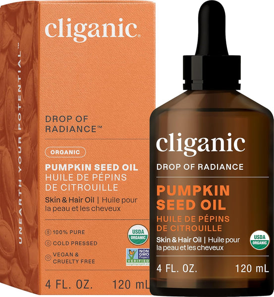 Cliganic Organic Pumpkin Seed Oil, 100% Pure For Hair & Face Natural Cold Pressed Unrefined Skin and Hair Oil 120ml