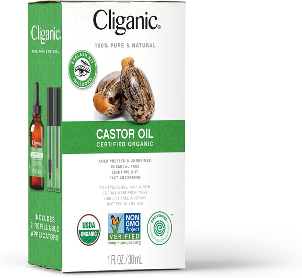 Cliganic Certified Organic, Cold Pressed, Non-GMO Castor Oil, Skin & Hair Oil 30ml