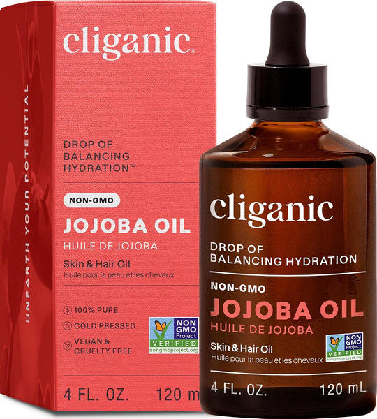 Cliganic Certified Organic, Cold Pressed, Organic/Non-GMO Jojoba Oil 120ml/473ml