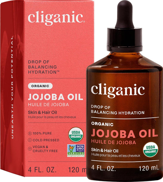 Cliganic Certified Organic, Cold Pressed, Non-GMO Jojoba Oil 120ml/473ml