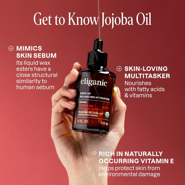 Cliganic Certified Organic, Cold Pressed, Non-GMO Jojoba Oil 120ml/473ml